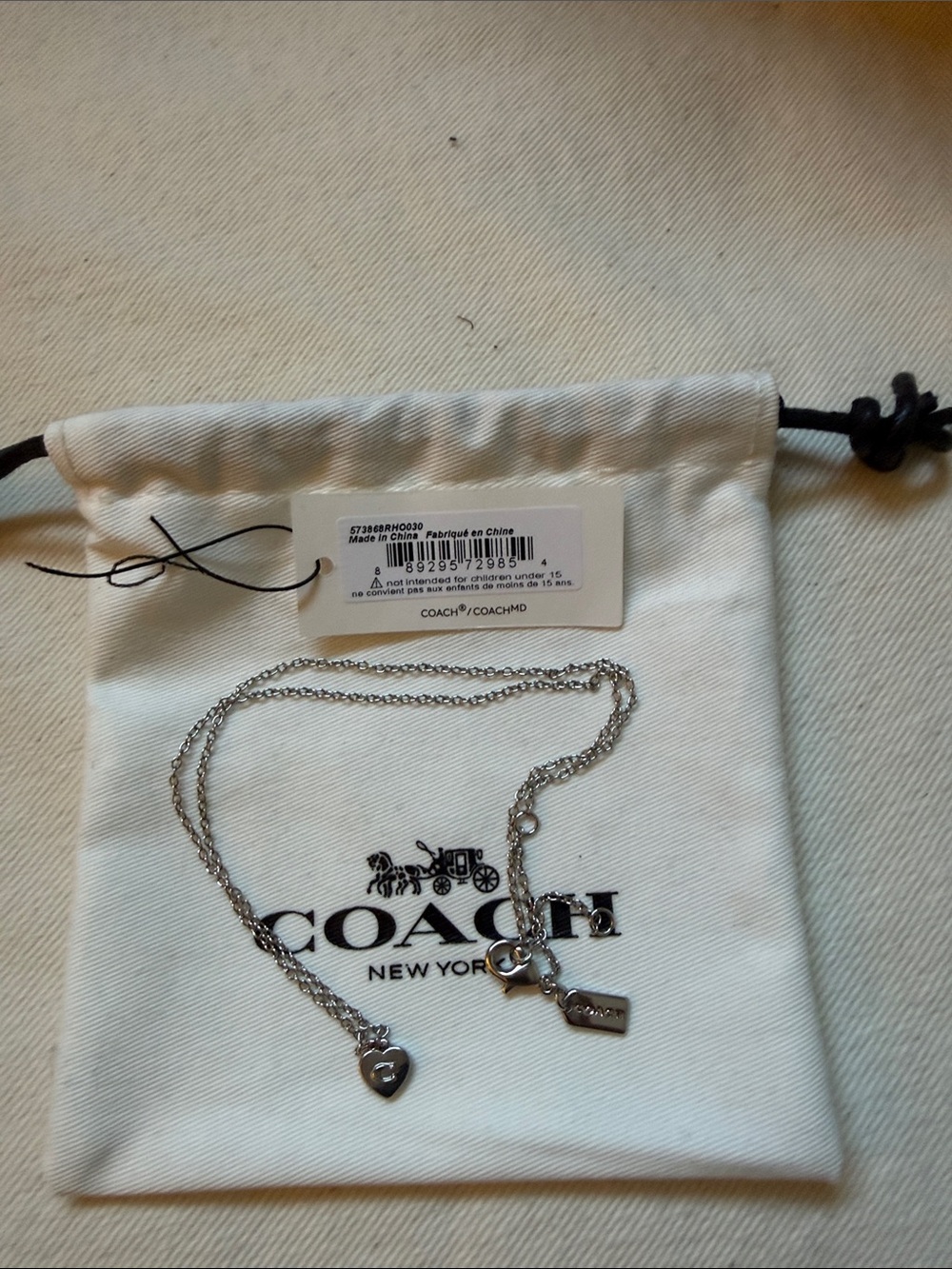 Coach Silver-Tone Heart & Tag Charm Necklace